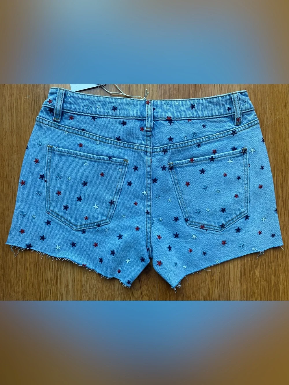 Altaia Star Embroidered Denim Shorts - light denim